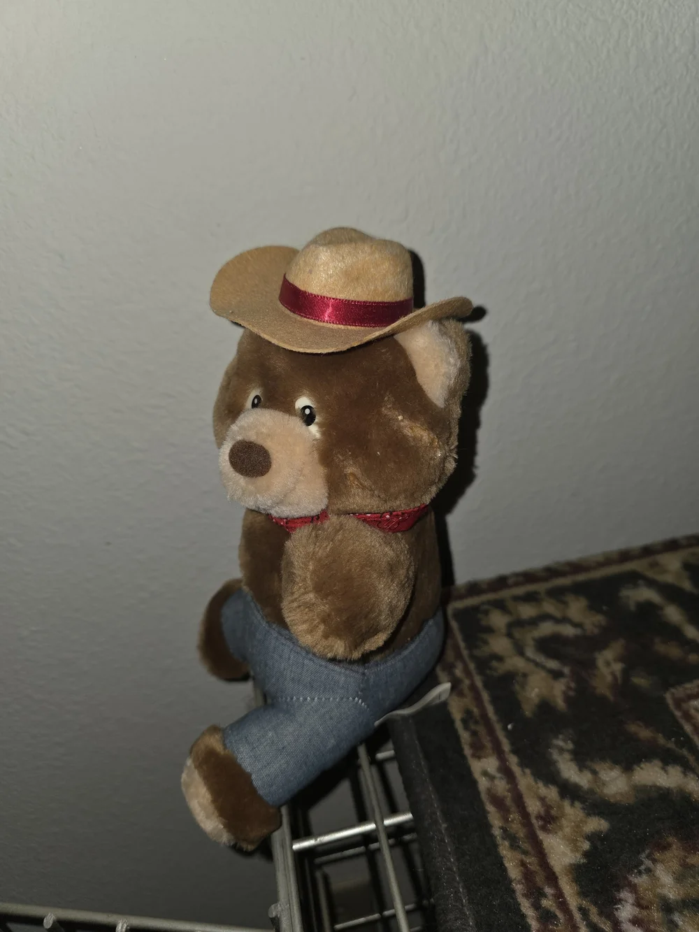 Whatabear Brown Plush Bear Toy with Cowboy Hat and Blue Jeans